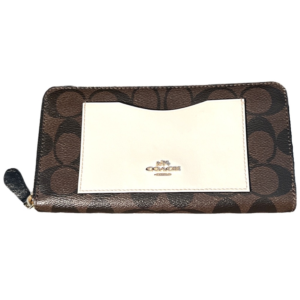 GUC Coach Colorblock & Brown Signature Logo Accordion Full-Zip Wallet